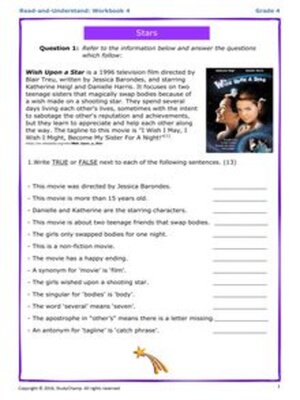 cover image of Grade 4 Comprehension: Read & Understand Workbook - Stars